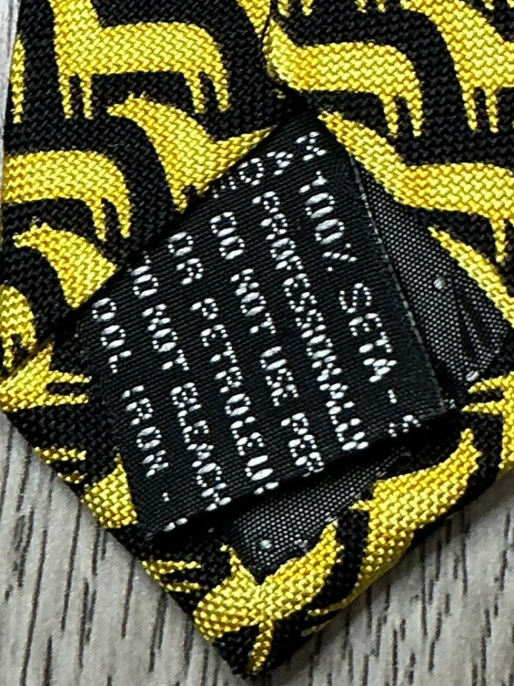Gianni Versace Silk Tie Black Yellow Geometric Pattern - Flawed